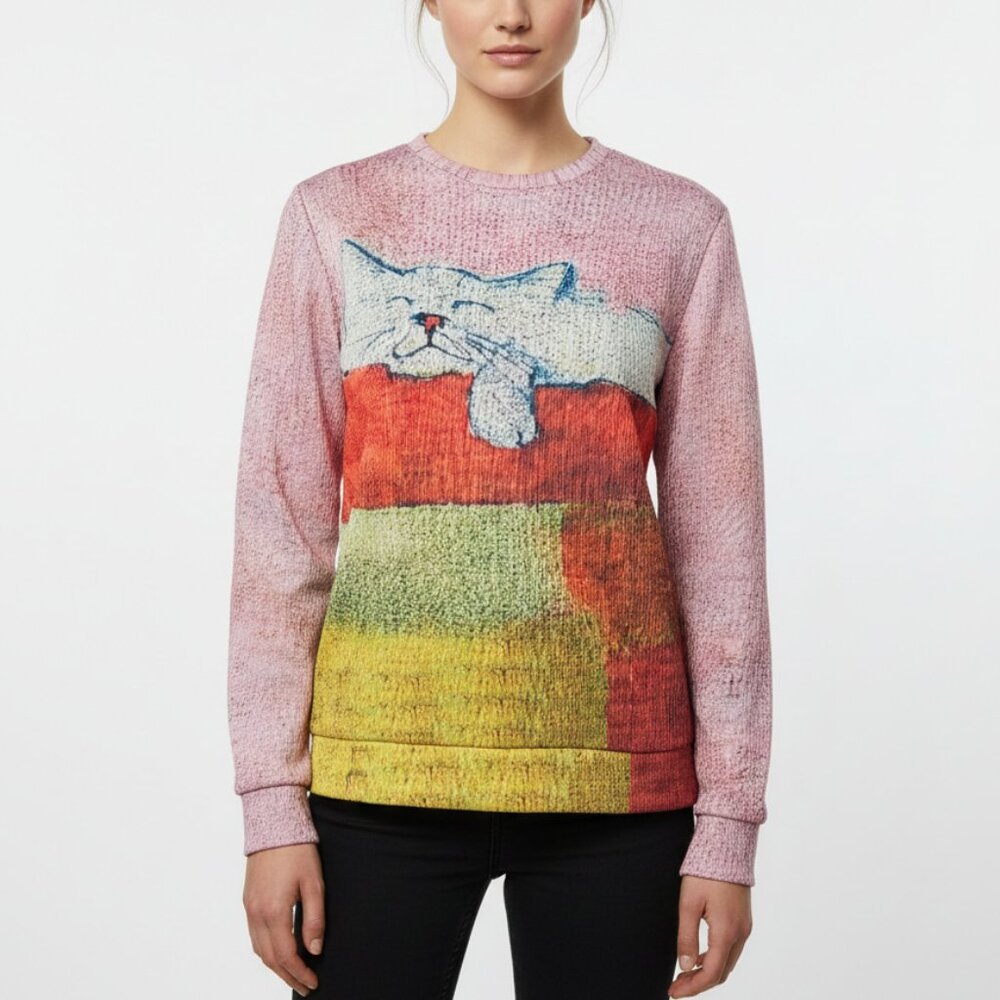 Unbranded  Sweatshirt Top Cat Pink Orange Grunge Twee Casual Ribbed M